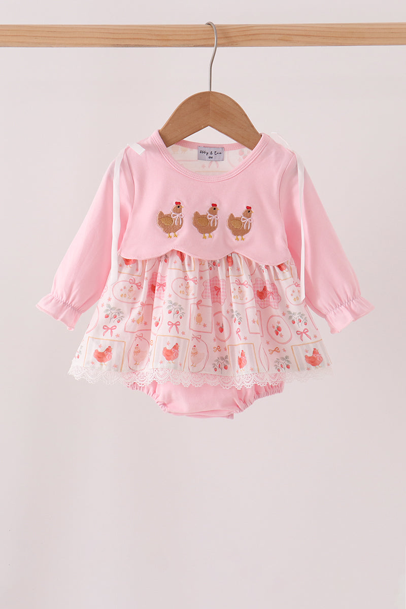 Pink chicken embroidery bubble - Aaria Tees Aaria Tees