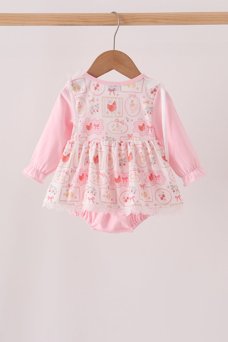 Pink chicken embroidery bubble - Aaria Tees Aaria Tees