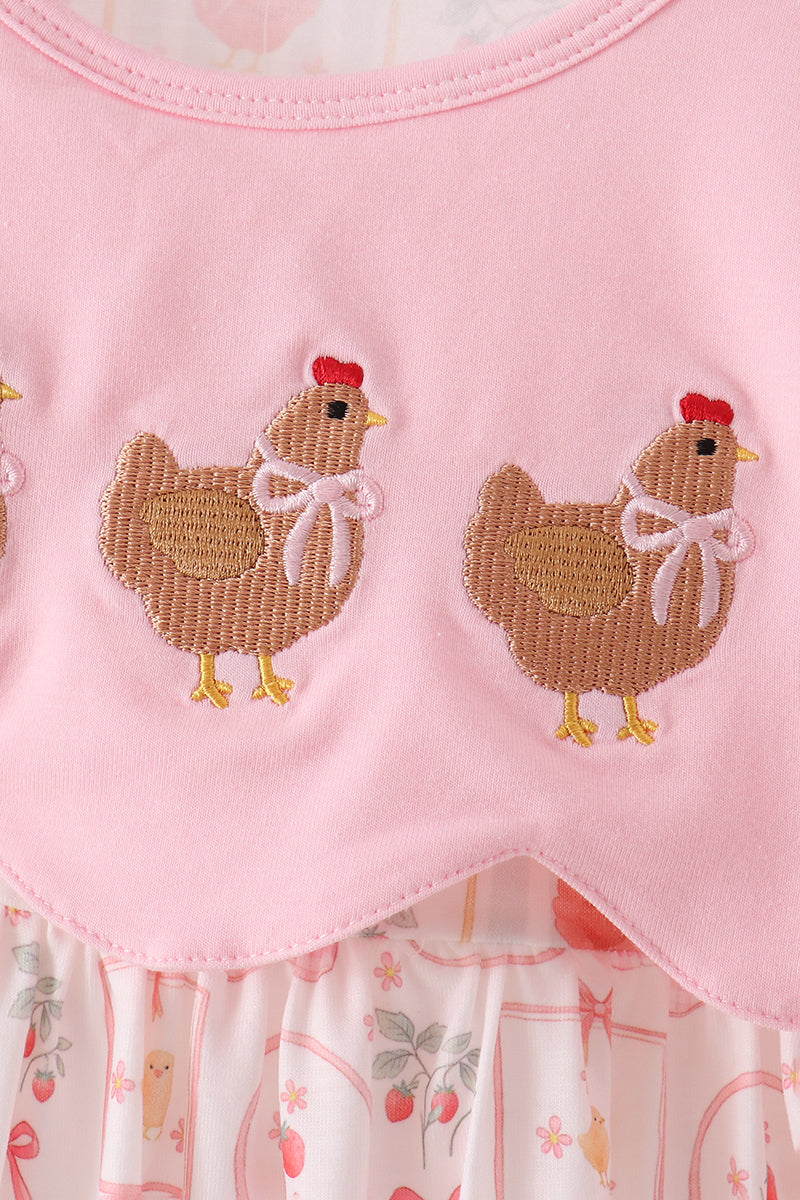 Pink chicken embroidery dress - Aaria Tees Aaria Tees