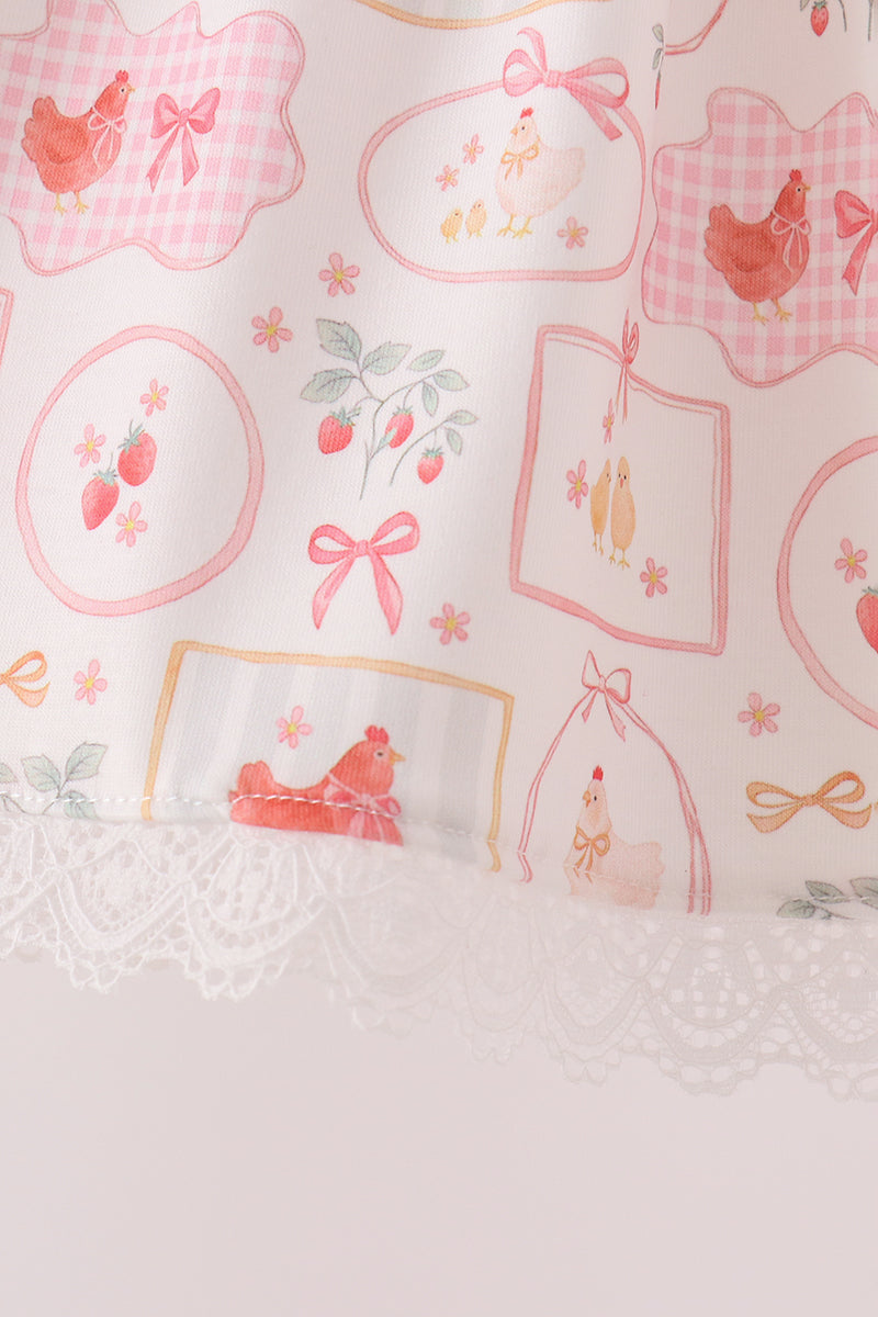 Pink chicken embroidery dress - Aaria Tees Aaria Tees
