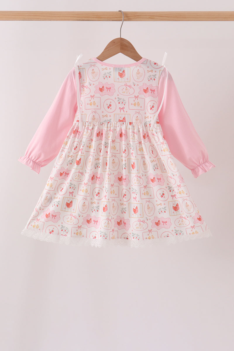 Pink chicken embroidery dress - Aaria Tees Aaria Tees