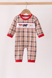 Brown Cow Embroidery Plaid Romper Aaria Tees