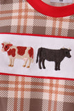 Brown Cow Embroidery Plaid Romper Aaria Tees