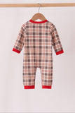 Brown Cow Embroidery Plaid Romper Aaria Tees
