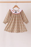 Brown Floral Cow Embroidery Dress Aaria Tees