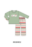 Green Reindeer Tree Embroidery Stripe Pants Set Aaria Tees