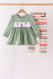 Green Reindeer Tree Embroidery Pants Set - Aaria Tees Aaria Tees