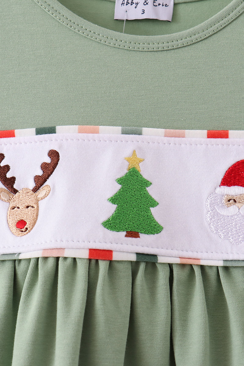 Green Reindeer Tree Embroidery Pants Set - Aaria Tees Aaria Tees