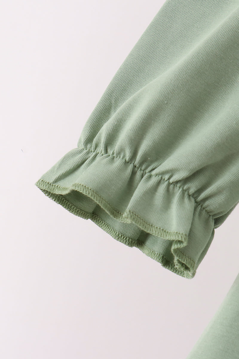 Green Reindeer Tree Embroidery Pants Set - Aaria Tees Aaria Tees