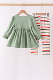 Green Reindeer Tree Embroidery Pants Set - Aaria Tees Aaria Tees