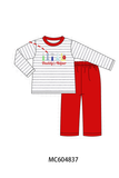 Gray Stripe Daddy's Helper Embroidery Pants Set Aaria Tees