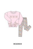 Pink Floral Bow Applique Pants Set Aaria Tees