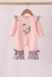 Pink Chicken Applique Ruffle Romper Aaria Tees