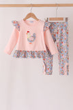 Pink Chicken Applique Ruffle Pants Set Aaria Tees