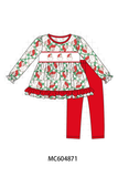 Red Santa Embroidery Ruffle Pants Set Aaria Tees