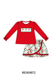 Red Santa Embroidery Ruffle Skorts Set Aaria Tees