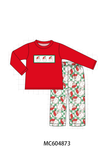 Red Santa Embroidery Pants Set Aaria Tees