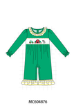 Green Farm Cow Embroidery Ruffle Romper Aaria Tees