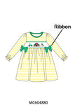 Green Farm Cow Embroidery Stripe  Dress Aaria Tees