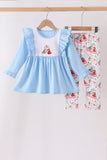 Blue frozen embroidery ruffle pants set Aaria Tees