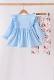 Blue frozen embroidery ruffle pants set Aaria Tees