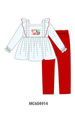 Blue Stripe Holly Jolly Ruffle Pants Set Aaria Tees