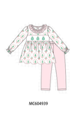 Pink Christmas Tree Embroidery Ruffle Pants Set Aaria Tees