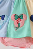 Colorblock character applique ruffle bubble Aaria Tees