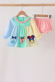 Colorblock character applique ruffle bloomer set Aaria Tees