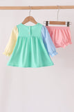 Colorblock character applique ruffle bloomer set Aaria Tees
