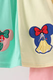 Colorblock character applique ruffle pants set Aaria Tees
