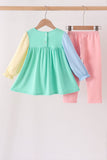 Colorblock character applique ruffle pants set Aaria Tees