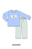 Sage Turkey Embroidery Gingham Pants Set Aaria Tees