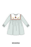 Sage Turkey Embroidery Gingham Ruffle Dress Aaria Tees