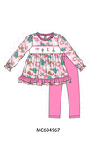 Pink Cowboy Santa Embroidery Ruffle Pants Set Aaria Tees