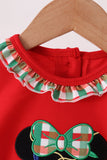 Red christmas character applique ruffle romper Aaria Tees