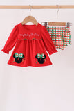 Red christmas character applique gingham bloomer set Aaria Tees