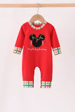 Red christmas character applique romper Aaria Tees
