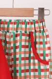 Red christmas character applique gingham pants set Aaria Tees