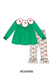 Green Santa Embroidery Ruffle Pants Set Aaria Tees