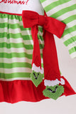 Green Stripe Grinch Applique Bloomer Set Aaria Tees