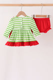 Green Stripe Grinch Applique Bloomer Set Aaria Tees