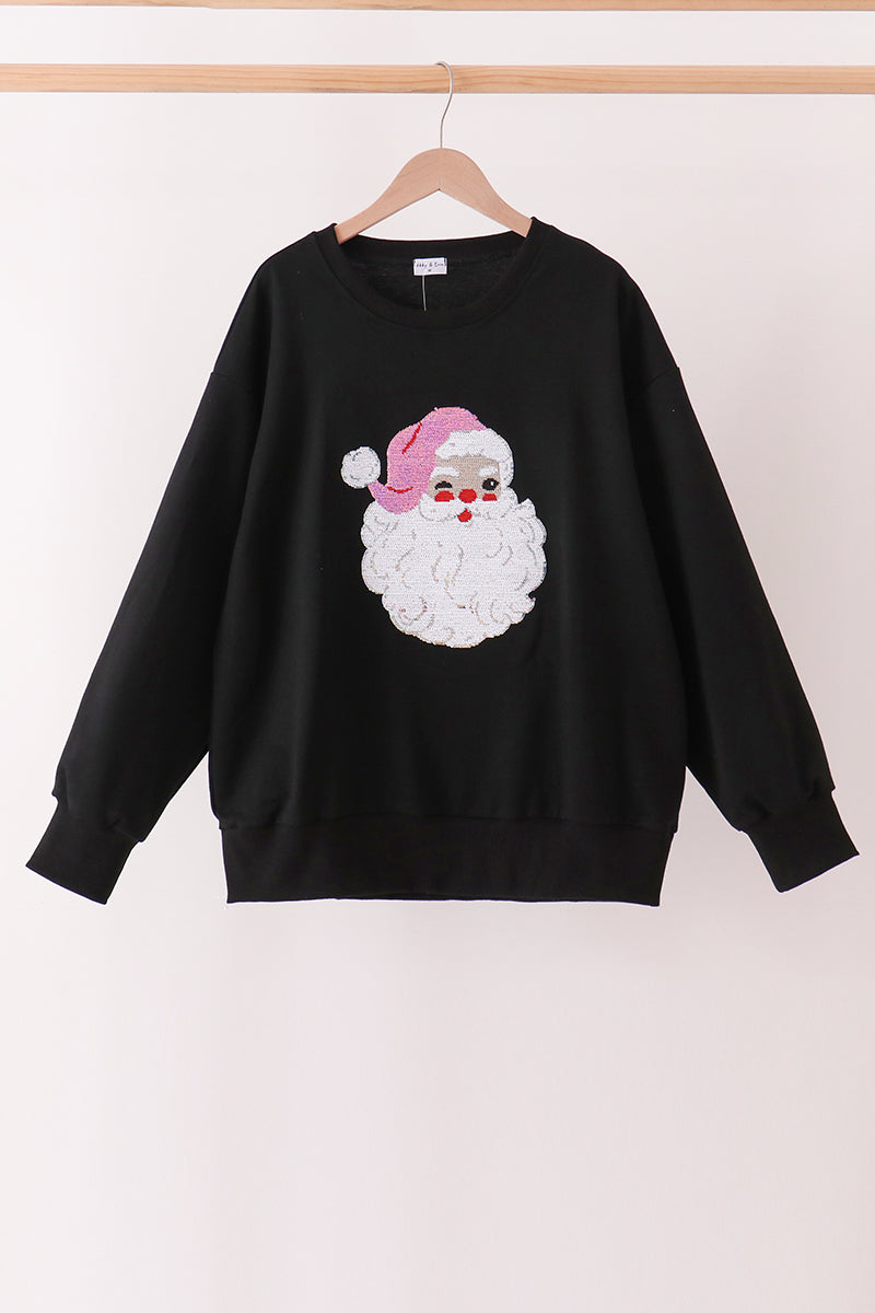 Black Santa Sequin Top - Aaria Tees