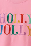 Pink Holly Jolly Embroidery Mom Top - Aaria Tees Aaria Tees