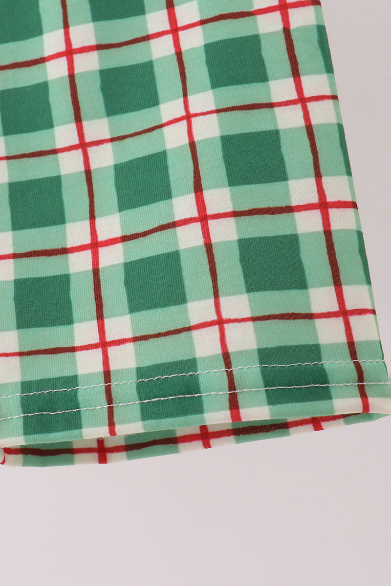 Red Holly Jolly Embroidery Plaid Pants Set - Aaria Tees Aaria Tees