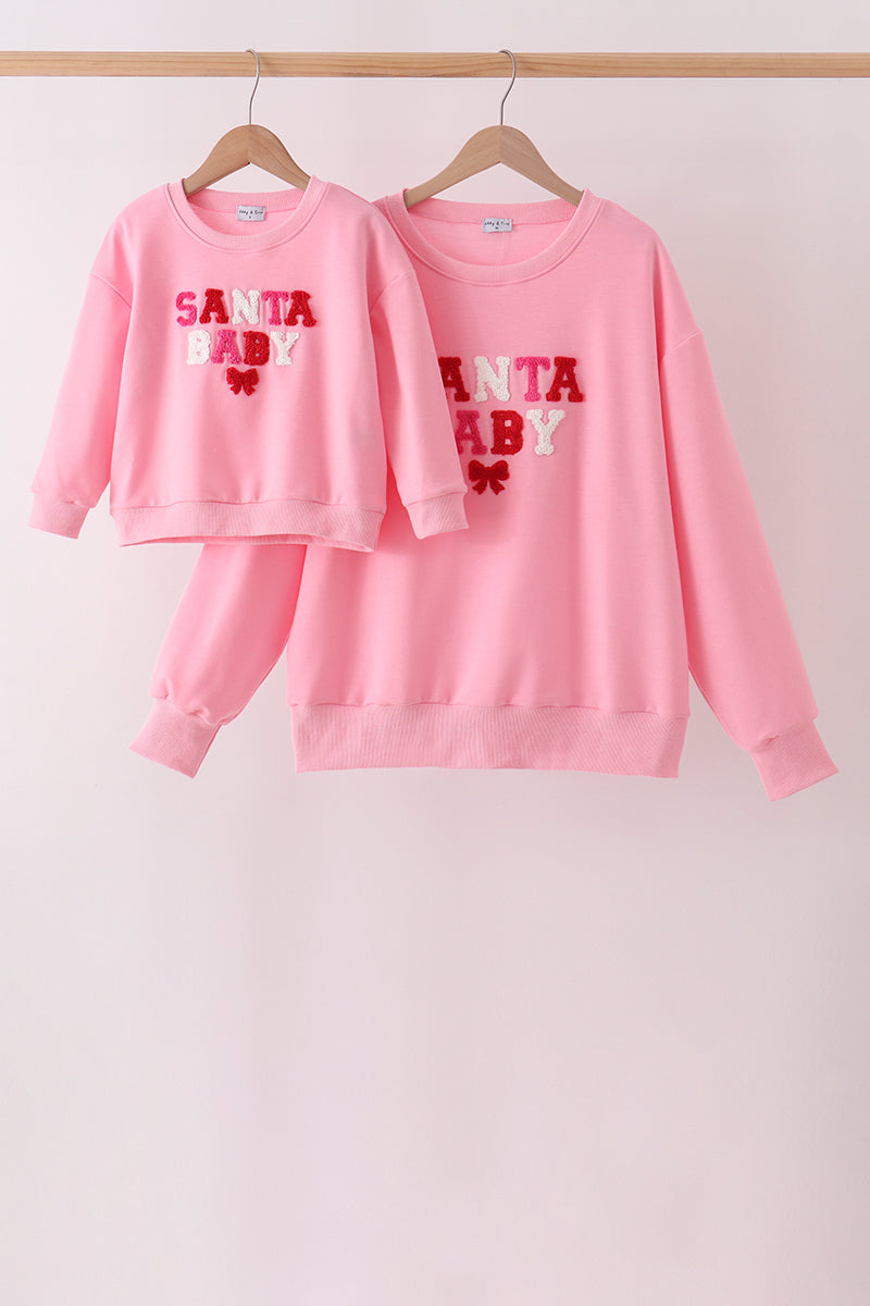 Pink Santa Baby French Knot Mom&me Top - Aaria Tees Aaria Tees