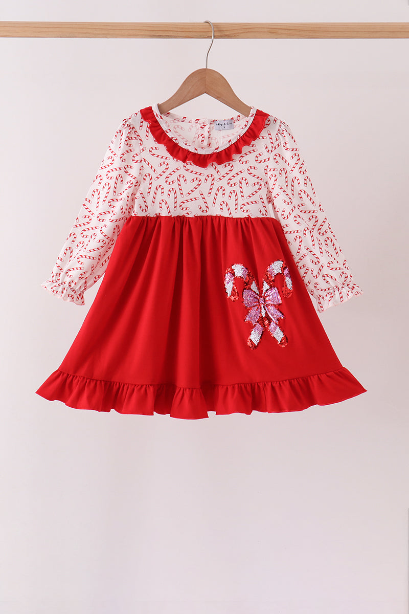 Red Candy Cane Sequin Ruffle Dress - Aaria Tees Aaria Tees