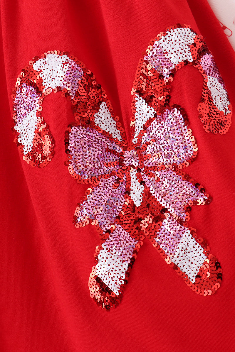 Red Candy Cane Sequin Ruffle Dress - Aaria Tees Aaria Tees