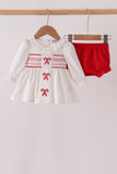 White Candy Cane Smocked polka dot Bloomer Set - Aaria Tees Aaria Tees