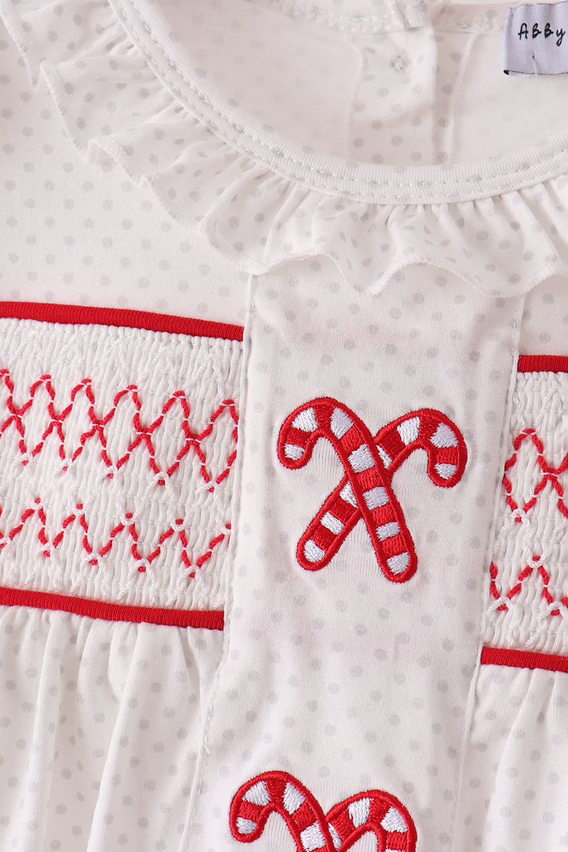 White Candy Cane Smocked polka dot Bloomer Set - Aaria Tees Aaria Tees